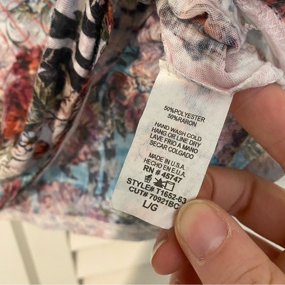Y2K Ariella size Large Allover Print Rose Rhinestone Colorful Baby Tee - Picture 8 of 8